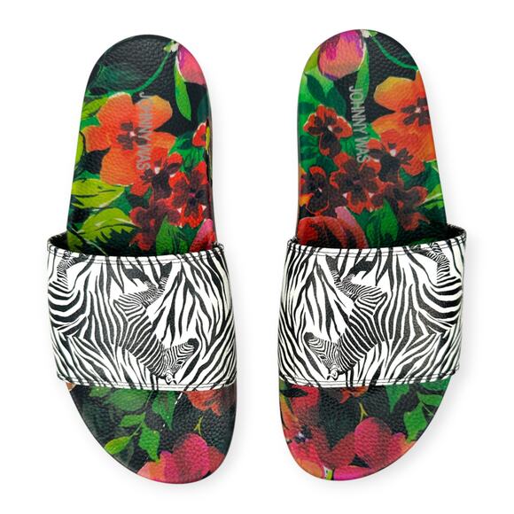 Johnny Was | Size 10 | Zebra and Floral Print Tropical Beach Pool Slides Sandals - Picture 3 of 10